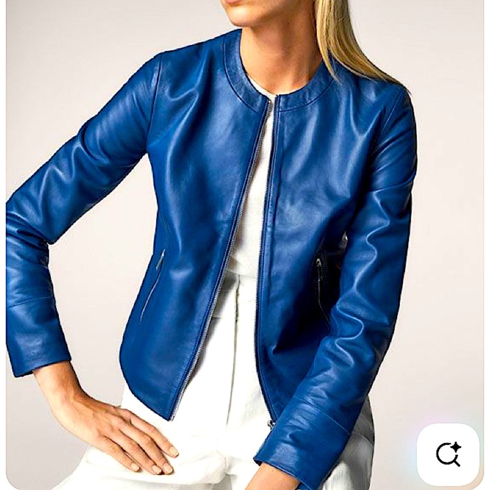 Massimo Dutti Cobalt Blue Leather Jacket - NWOT, size M
